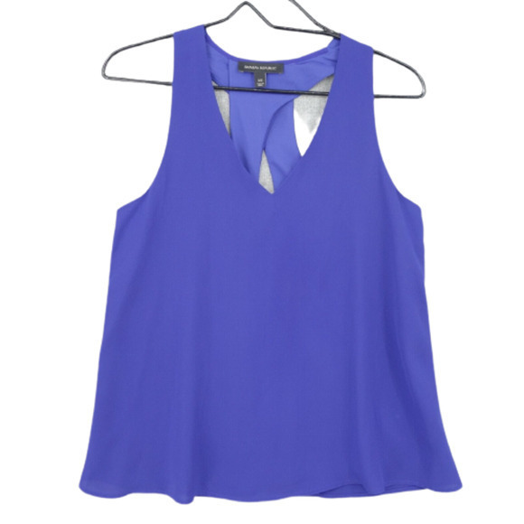 Banana Republic Petite Large Blue V Neck Tank Fully Lined Keyhole - Picture 2 of 16